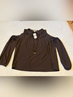 Michael Kors Cold Shoulder Long Sleeve Top - Black XL